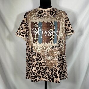 Leopard Print 'Blessed' Graphic Tee Emery Rose Size OXL NWT